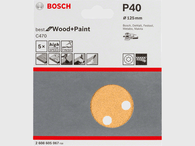 Hovedbilde Bosch Slipepapir C470 ø125,K40 5pk