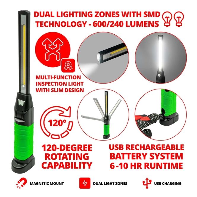 Hovedbilde Oppladbar arbeidslampe slim modell grønn med flere funksjoner 797-WW