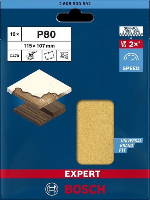 Hovedbilde Bosch slipepapir Expert borrelås 115x107mm K80 10stk